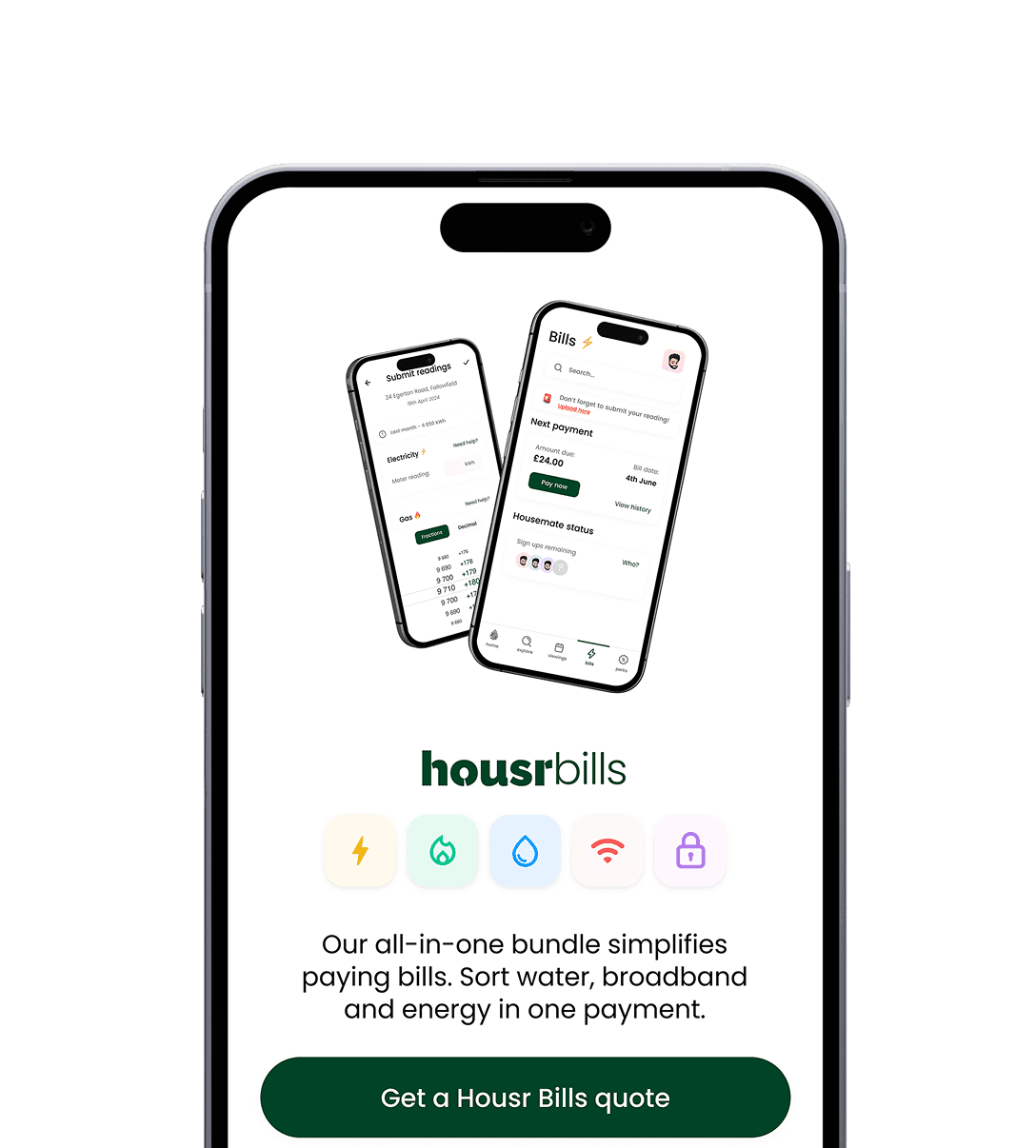Housr bills app showing bill splitting between housemates